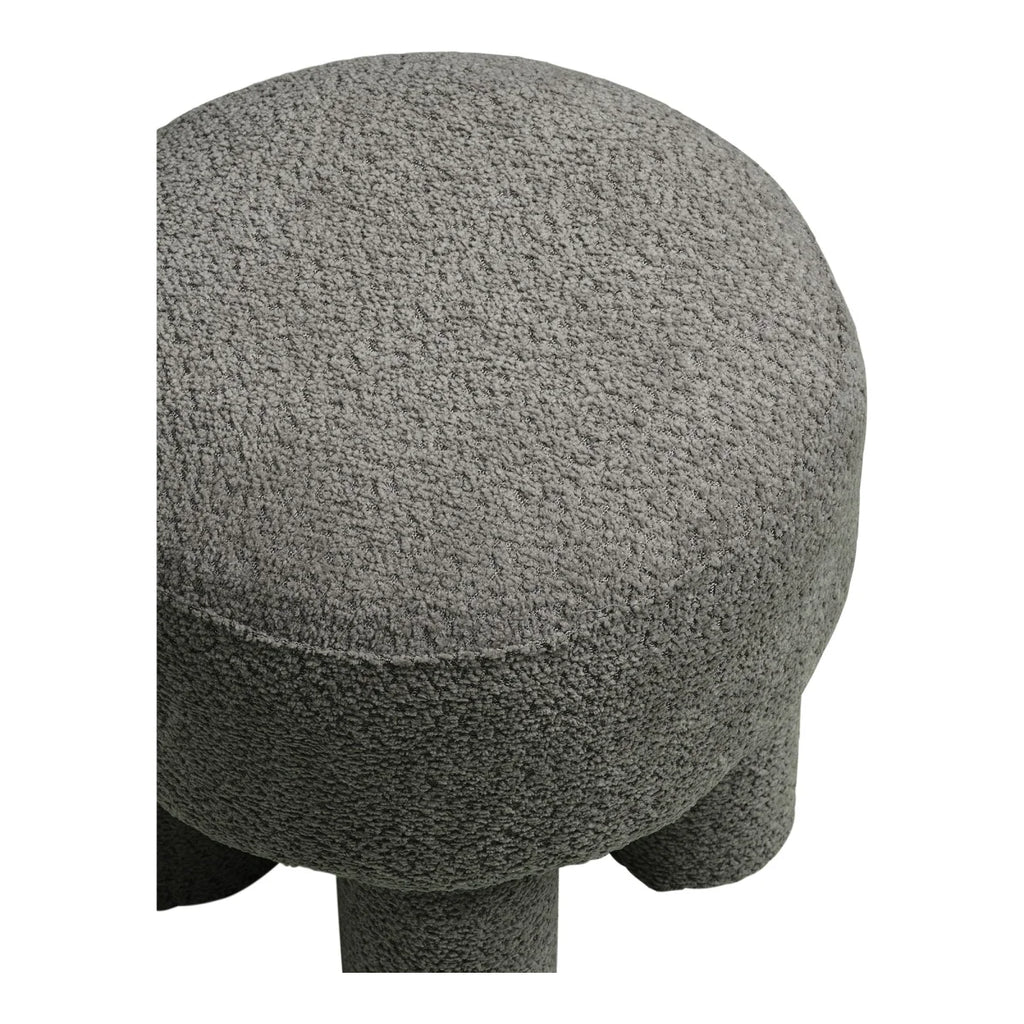 Tabouret pouf rond en tissu bouclé gris foncé, Ø43 cm, pieds assortis
