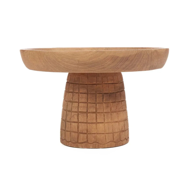 Présentoir à gâteau en bois naturel pied gravé quadrillage – Ø24 cm