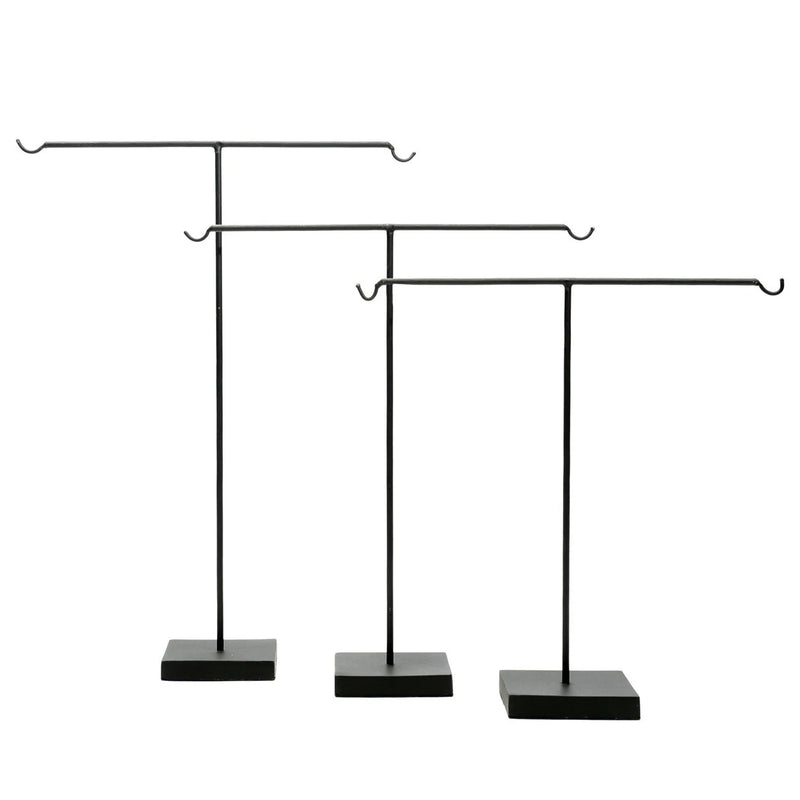 Présentoirs bijoux en métal noir forme T avec crochets – Set de 3