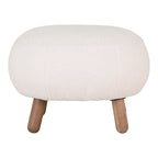 Repose-pieds rond en tissu bouclé écru avec pieds en bois naturel H41 cm