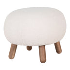 Tabouret rond en tissu bouclé écru, pieds bois naturel, H41 cm