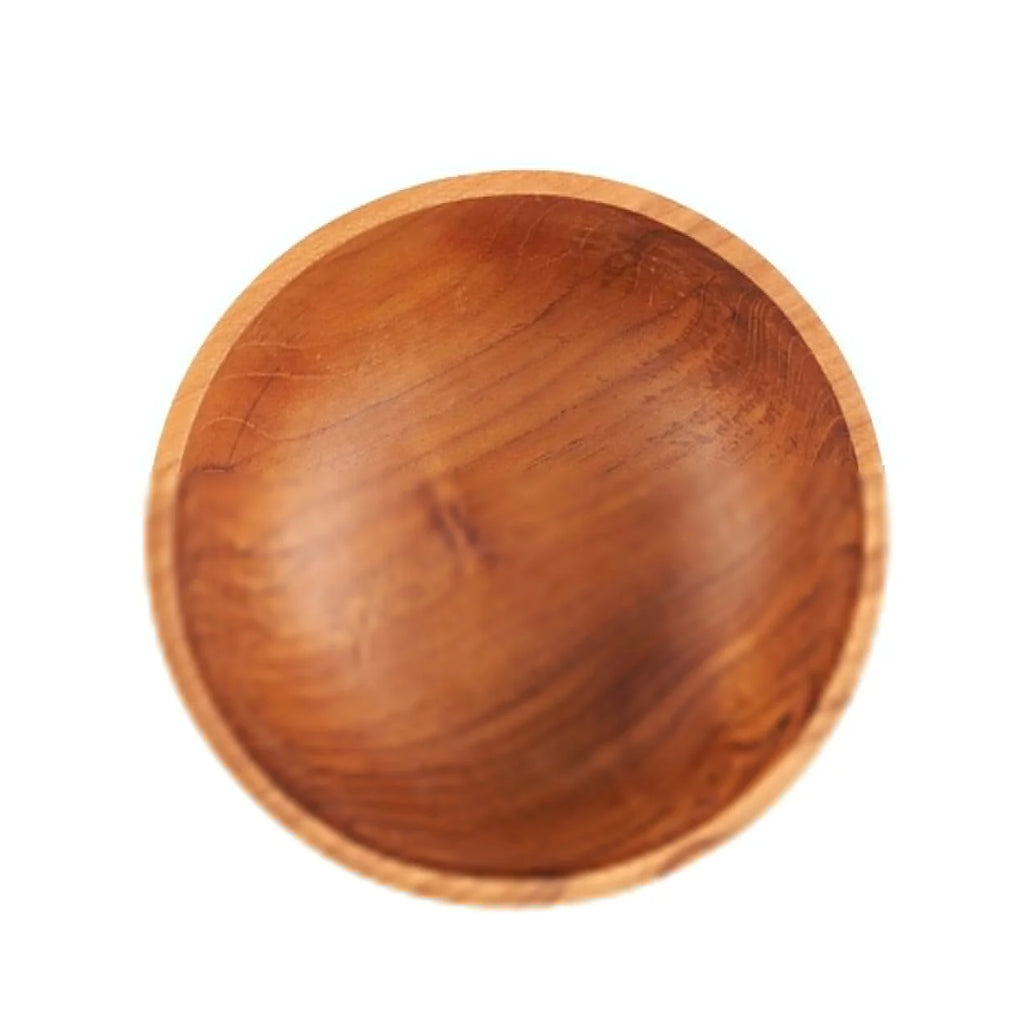 Saladier rond en bois de teck naturel avec veinures apparentes
