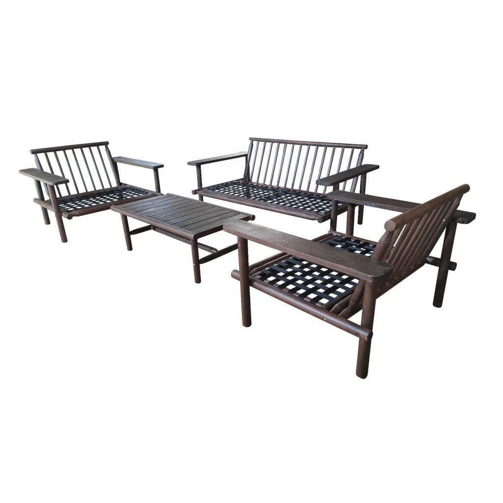 Salon de jardin en bois foncé acacia massif avec 4 coussins écru