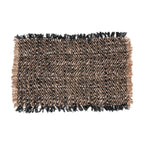 Set de table en coton gaufré noir cuivré avec franges, motif herringbone beige et marron