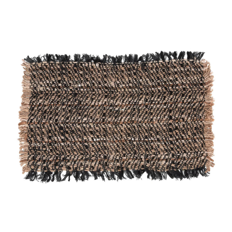 Set de table en coton gaufré noir cuivré avec franges – Set de 2
