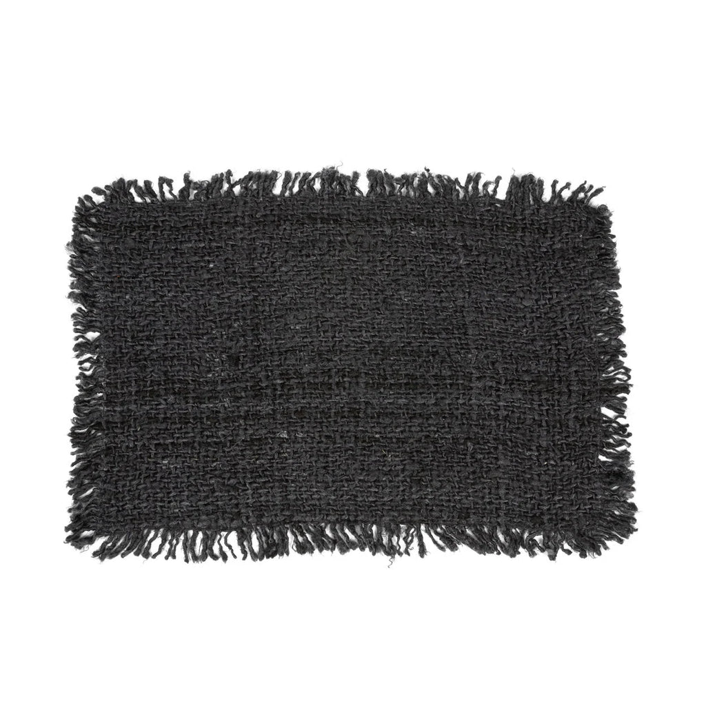 Set de table rectangulaire en coton noir frangé tissé artisanal, lot de 2