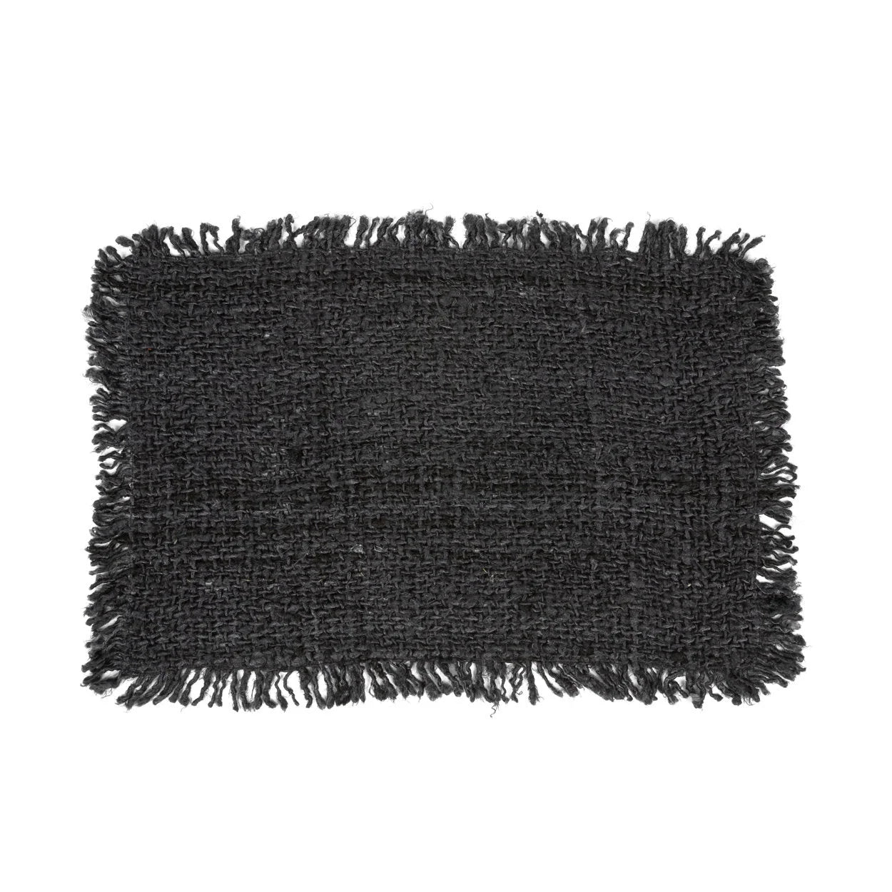 Set de table rectangulaire en coton noir frangé tissé artisanal, lot de 2