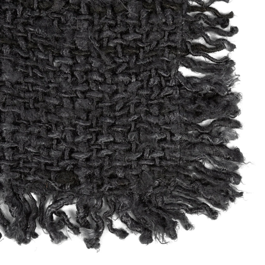 Tapis rectangulaire noir en coton frangé, tissé artisanal, set de 2