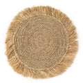 Set de table rond en raphia et herbe de mer avec bord frangé et motif tressé