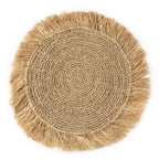 Set de table rond en raphia et herbe de mer avec bord frangé et motif tressé