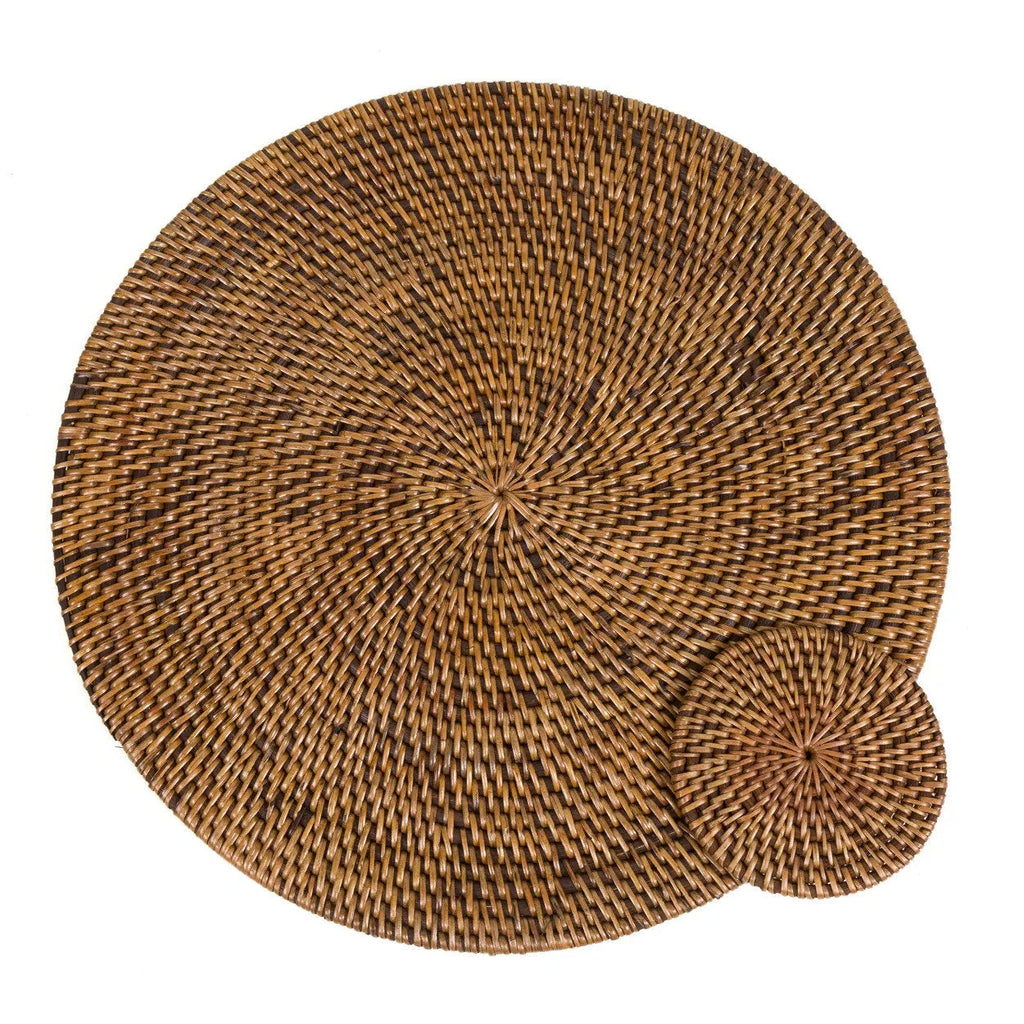 Set de table rond en rotin tressé marron naturel, lot de 2, pour une table élégante
