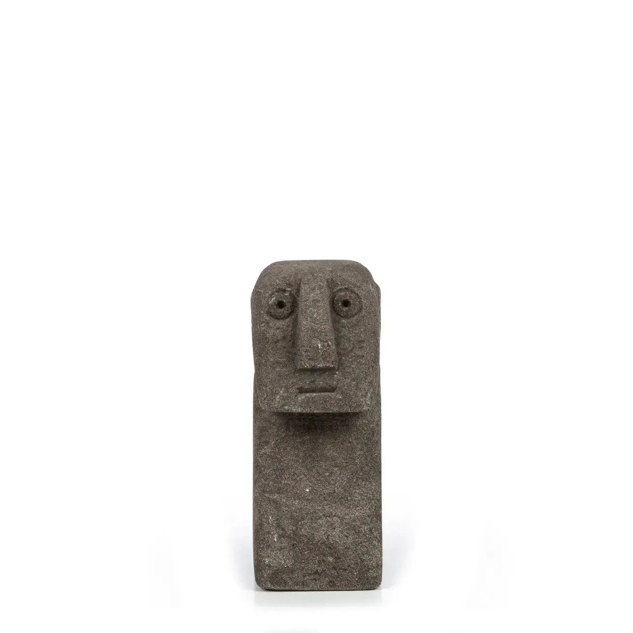 Sculpture décorative en pierre grise visage humain stylisé rectangulaire
