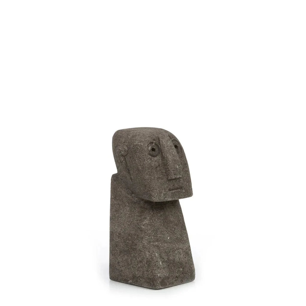 Sculpture en pierre grise abstraite visage et torse rectangulaire pour décoration intérieure