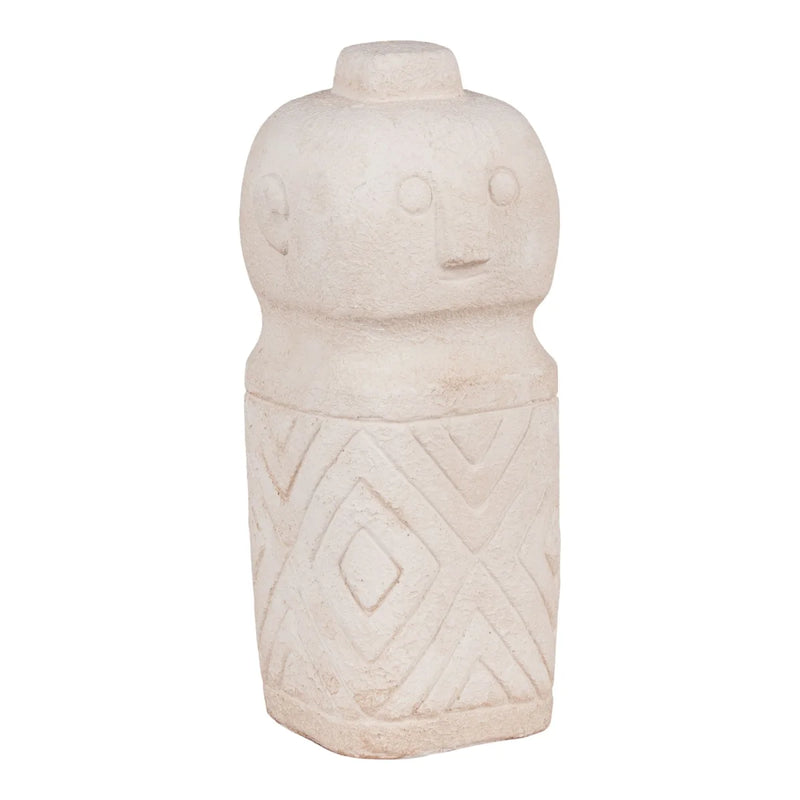 Statuette décorative effet pierre visage gravé beige