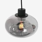 Suspension 5 lumières en verre fumé et acier noir, design moderne pour intérieur
