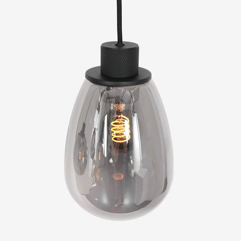 Suspension 5 lumières en verre fumé et acier noir pour un éclairage moderne