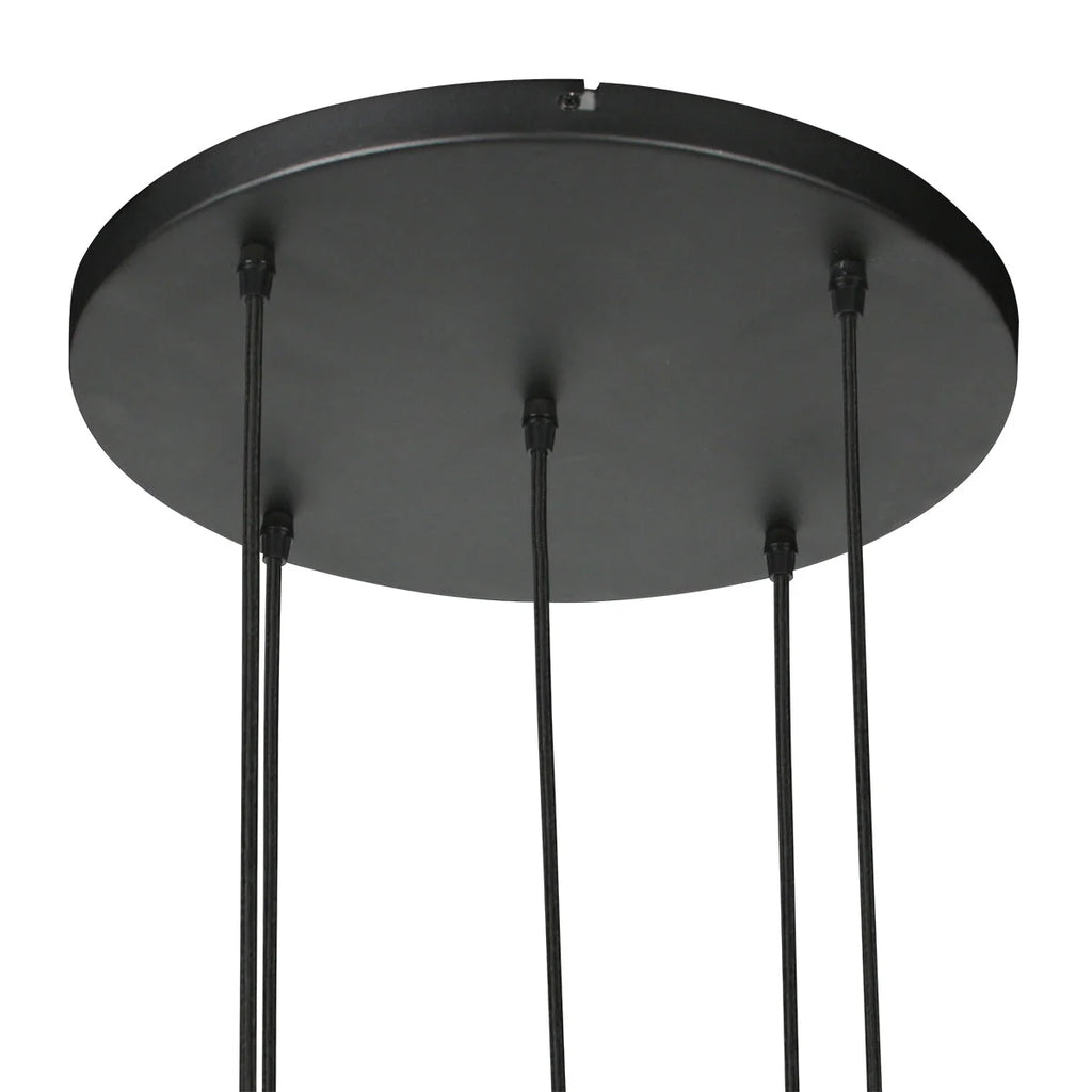 Suspension bambou cuivré avec cinq abat-jours cylindriques ajourés