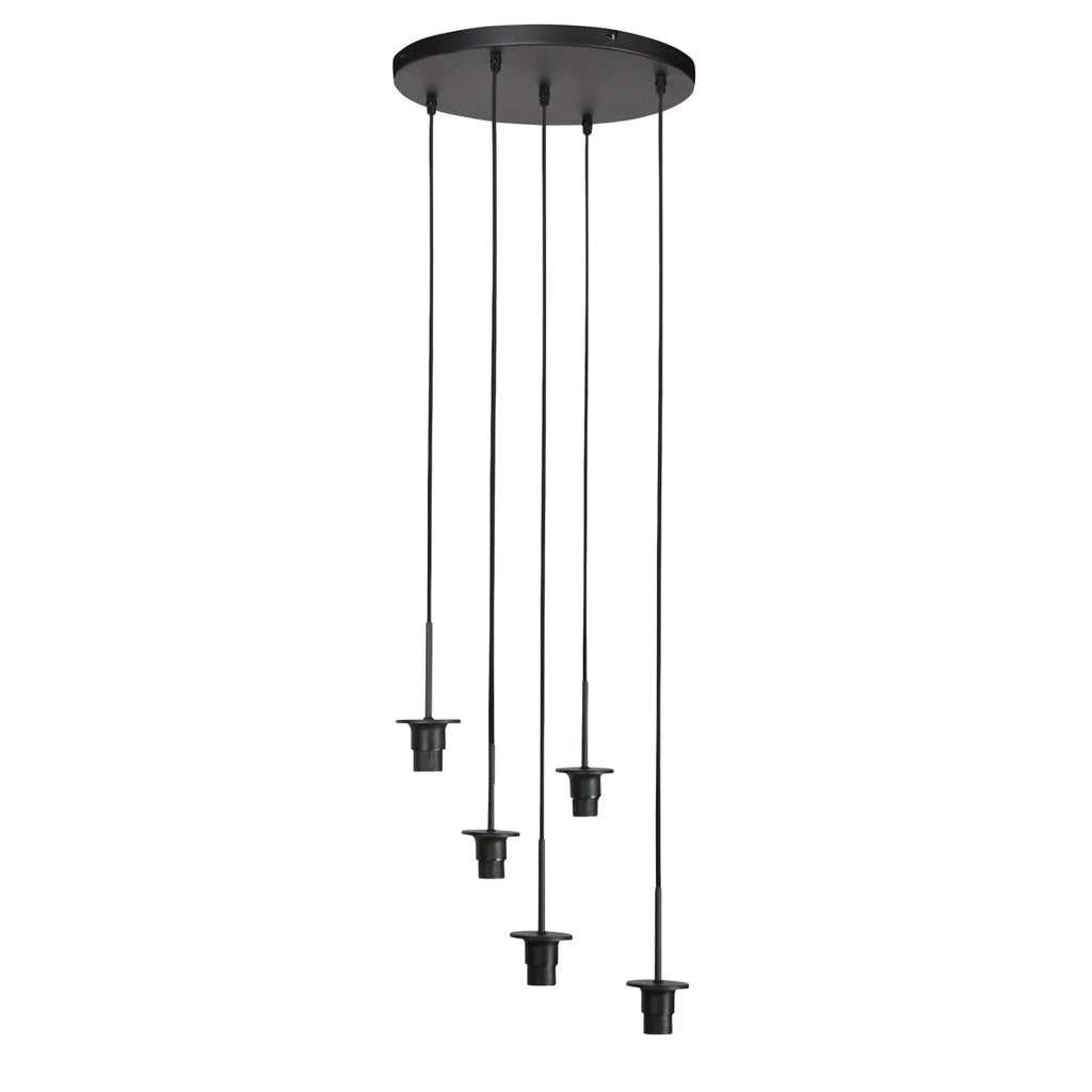 Suspension bambou cuivré avec 5 abat-jours cylindriques ajourés