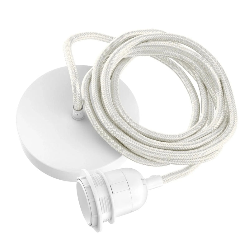 Suspension blanche à base ronde en câble tressé – L250 cm