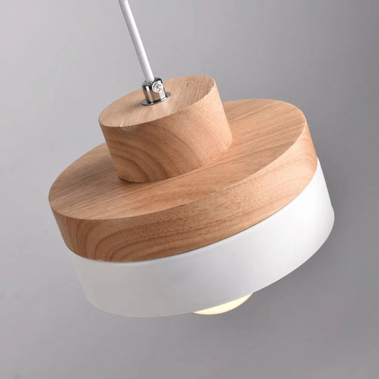 Suspension bois design rond blanc