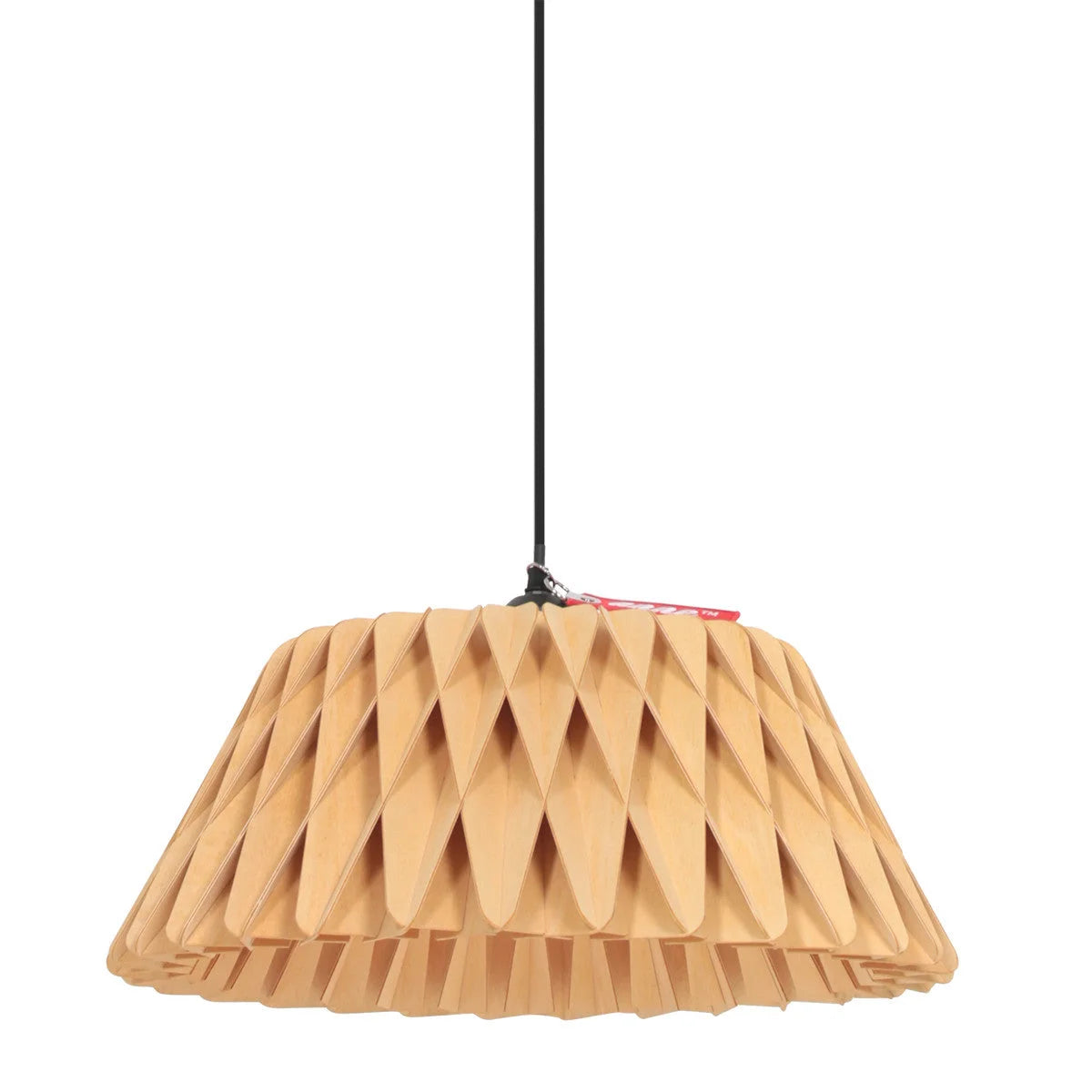 Suspension en bois naturel design ondulé avec câble noir, diamètre 46 cm