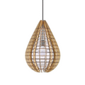 Suspension en bois en forme de goutte avec ampoule visible pour la Hängelampe Droplet Holz
