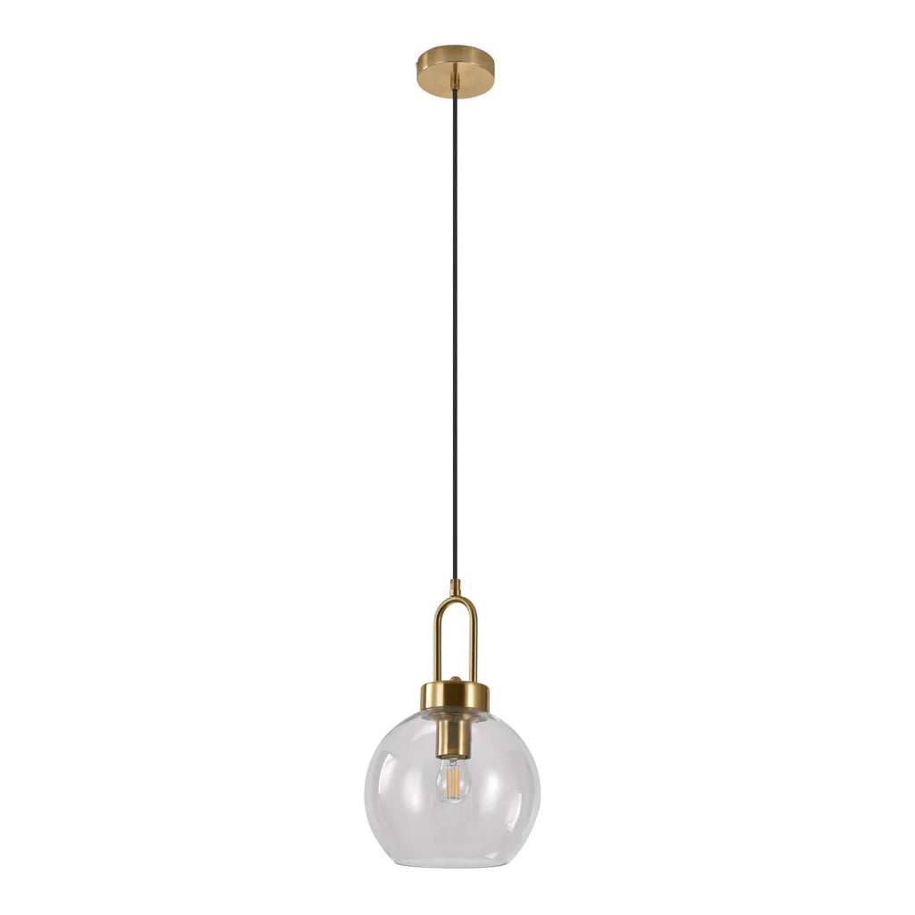 Suspension boule en verre transparent avec douille en laiton doré, Ø20 cm