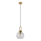 Suspension boule en verre transparent avec douille en laiton doré, Ø20 cm