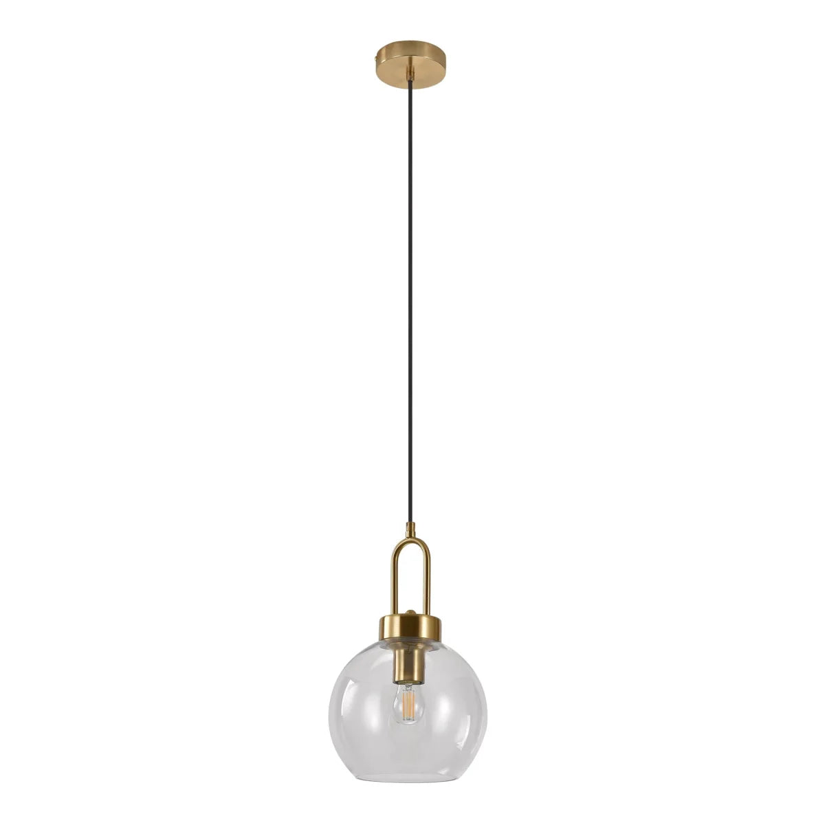 Suspension boule en verre transparent avec douille en laiton doré, Ø20 cm