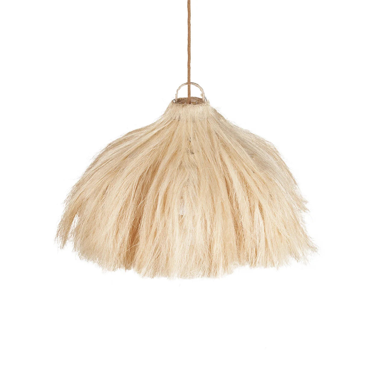 Lampe pendentif cloche fibres naturelles frangées paille Ø60 cm