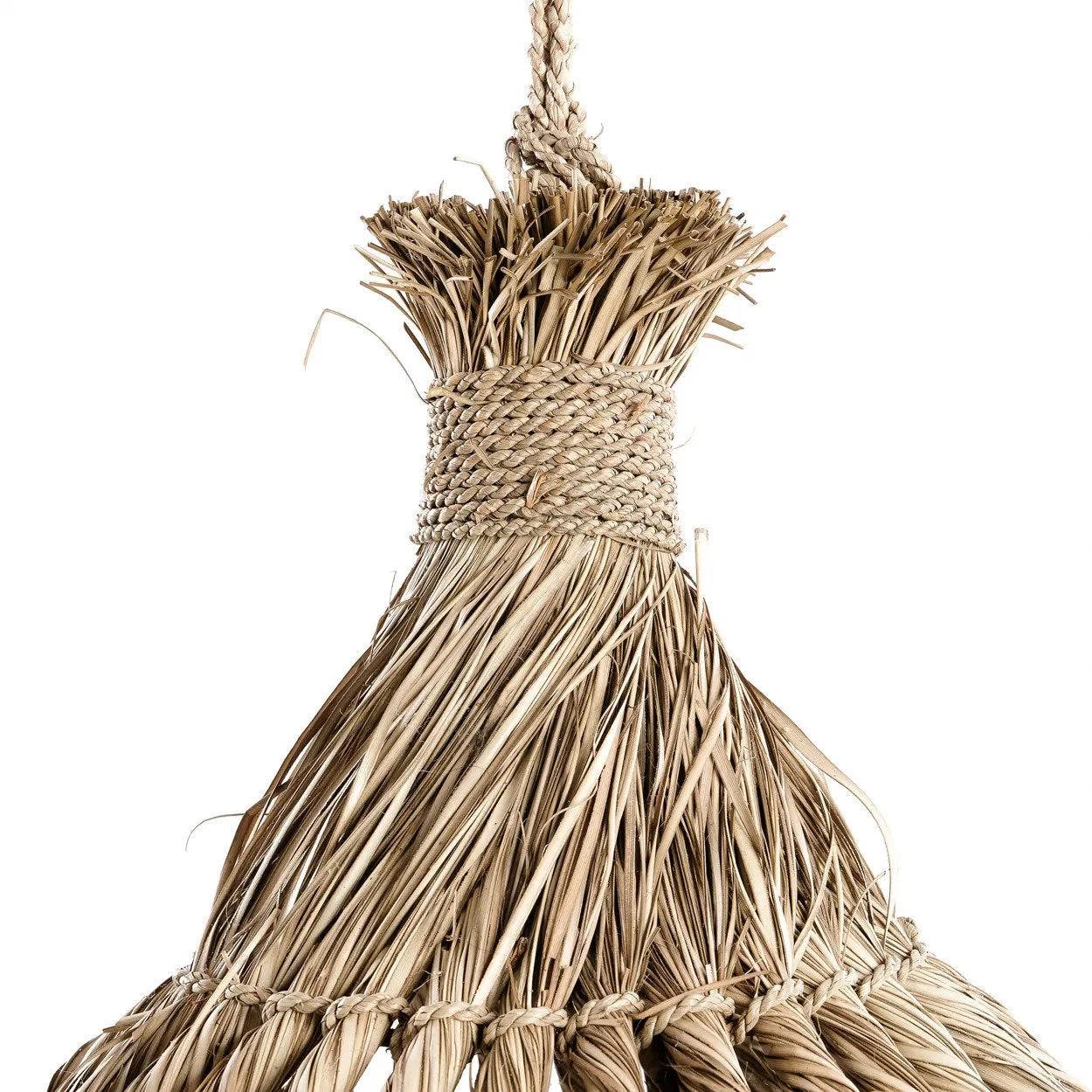 Cloche suspendue en mendong tressé naturel beige Ø50 cm avec anse corde tressée