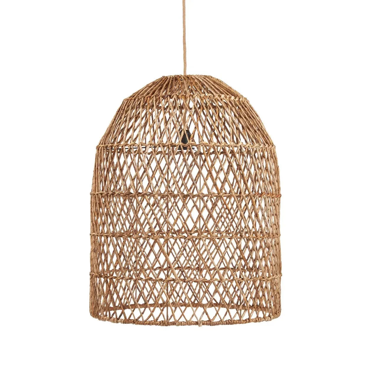 Suspension conique en feuille de bananier tressée motif croisé – H70 cm