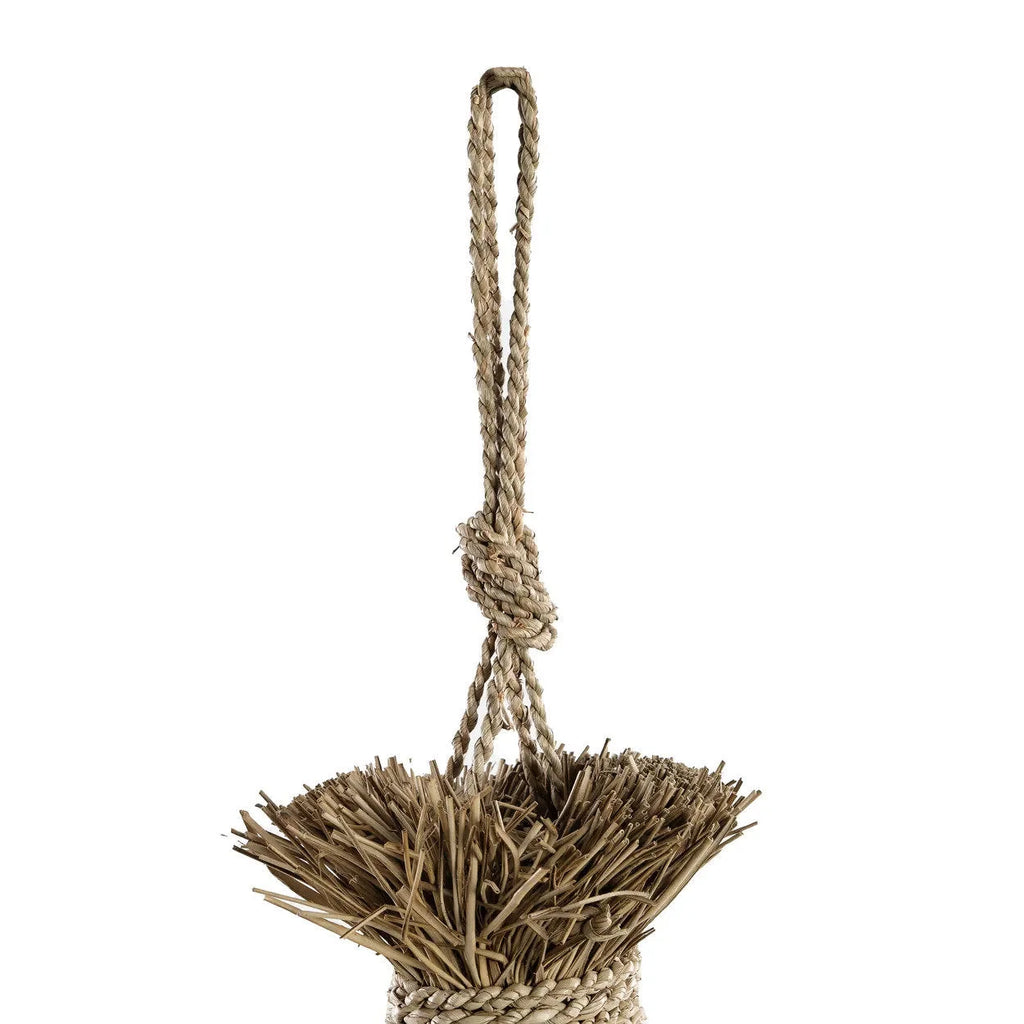 Suspension conique en jacinthe d’eau tressée avec franges naturelles – H90 cm