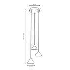 Suspension conique en métal noir mat à 3 lumières, H100 cm