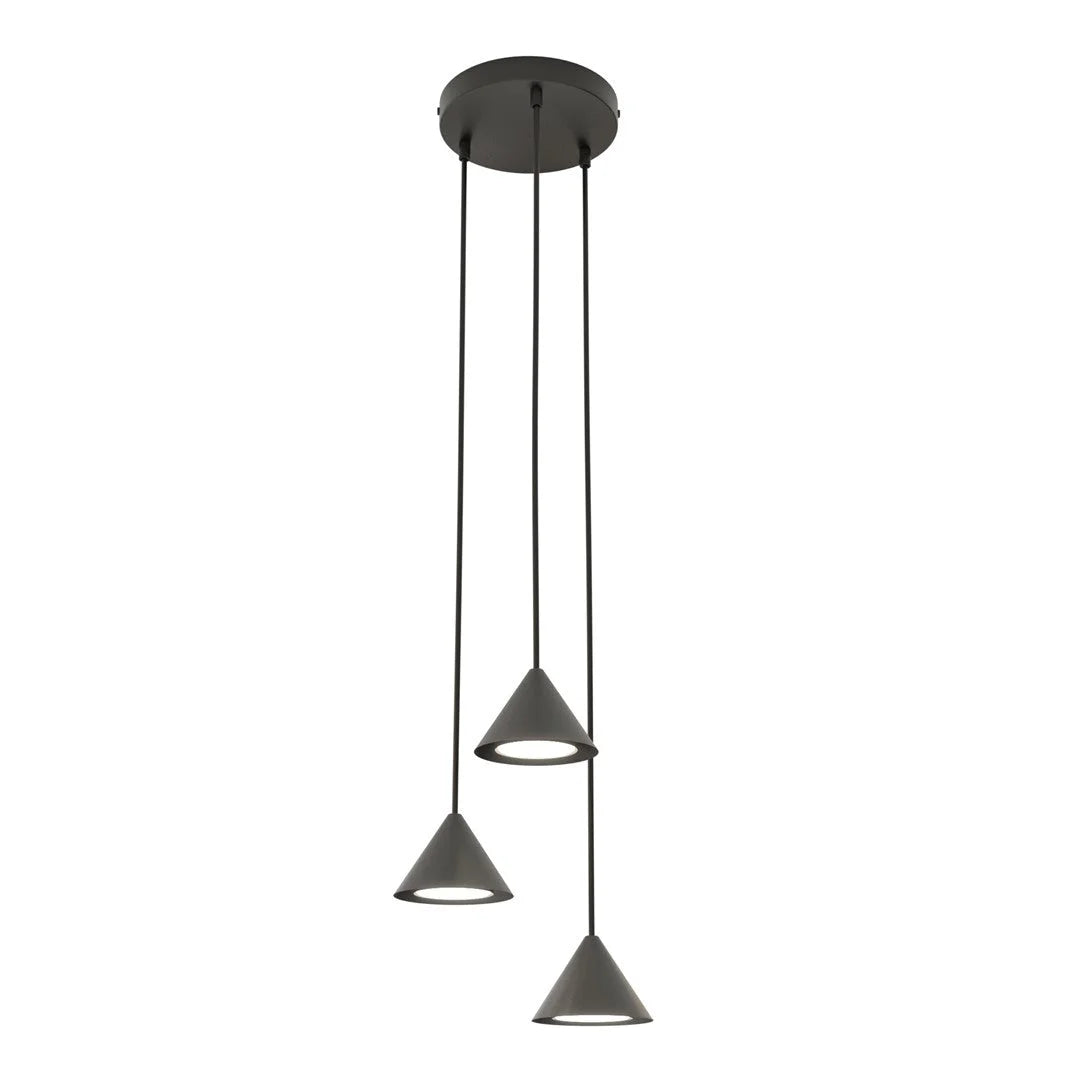 Suspension conique en métal noir mat à 3 lumières, H100 cm