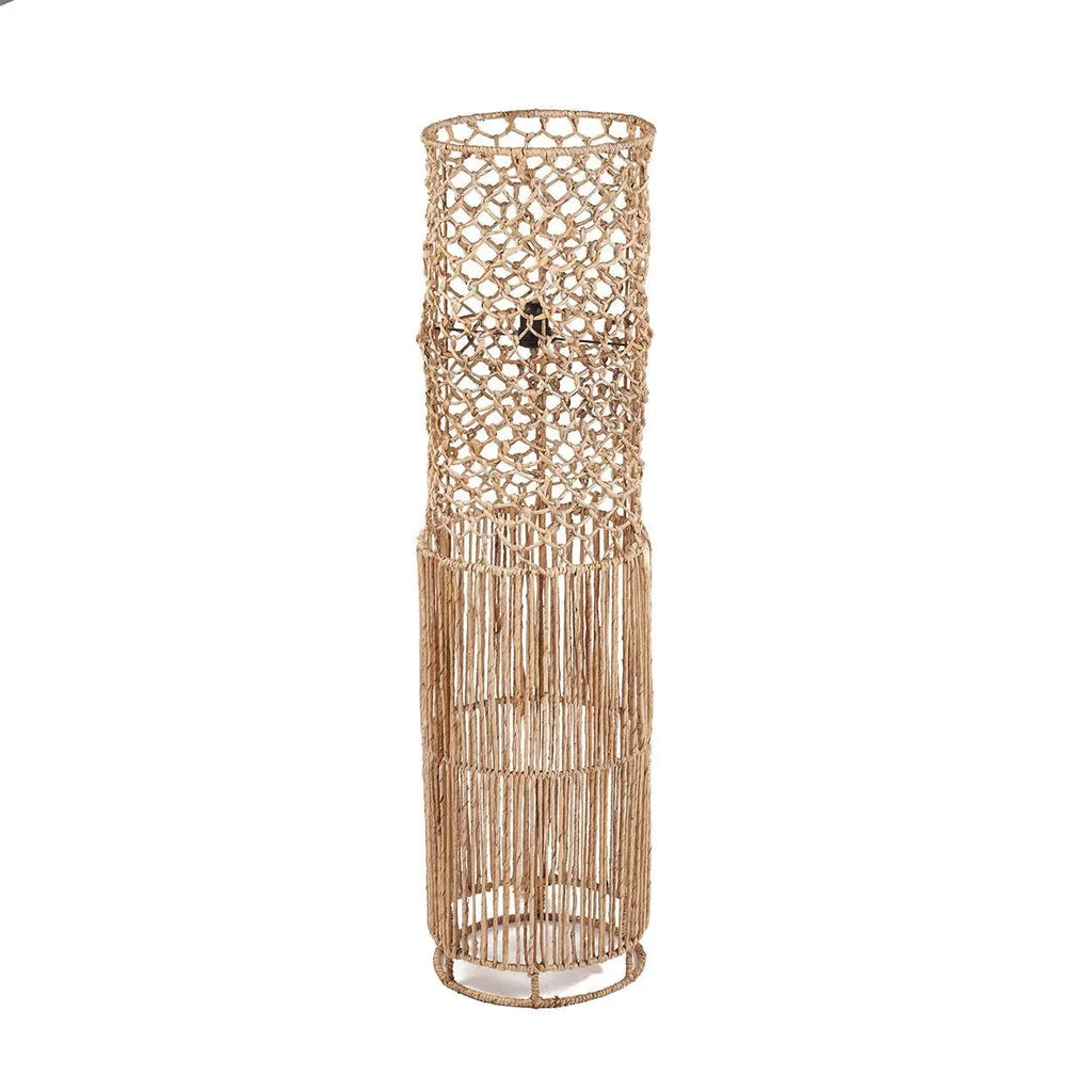 Suspension cylindrique en feuille de bananier ajourée naturelle – H116 cm