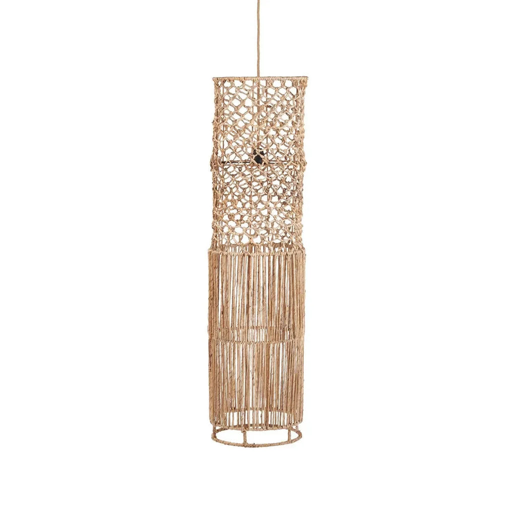 Suspension cylindrique en feuille de bananier ajourée naturelle – H116 cm