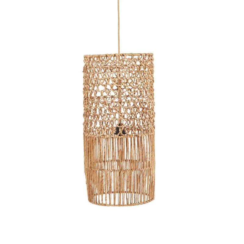 Suspension cylindrique en feuille de bananier ajourée naturelle – H67 cm
