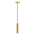 Suspension cylindrique en laiton doré avec cordon en tissu – H28 cm