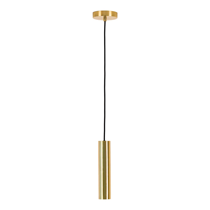 Suspension cylindrique en laiton doré avec cordon en tissu – H28 cm
