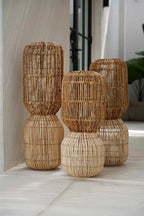 Suspension cylindrique en rotin naturel double niveau – H70 cm