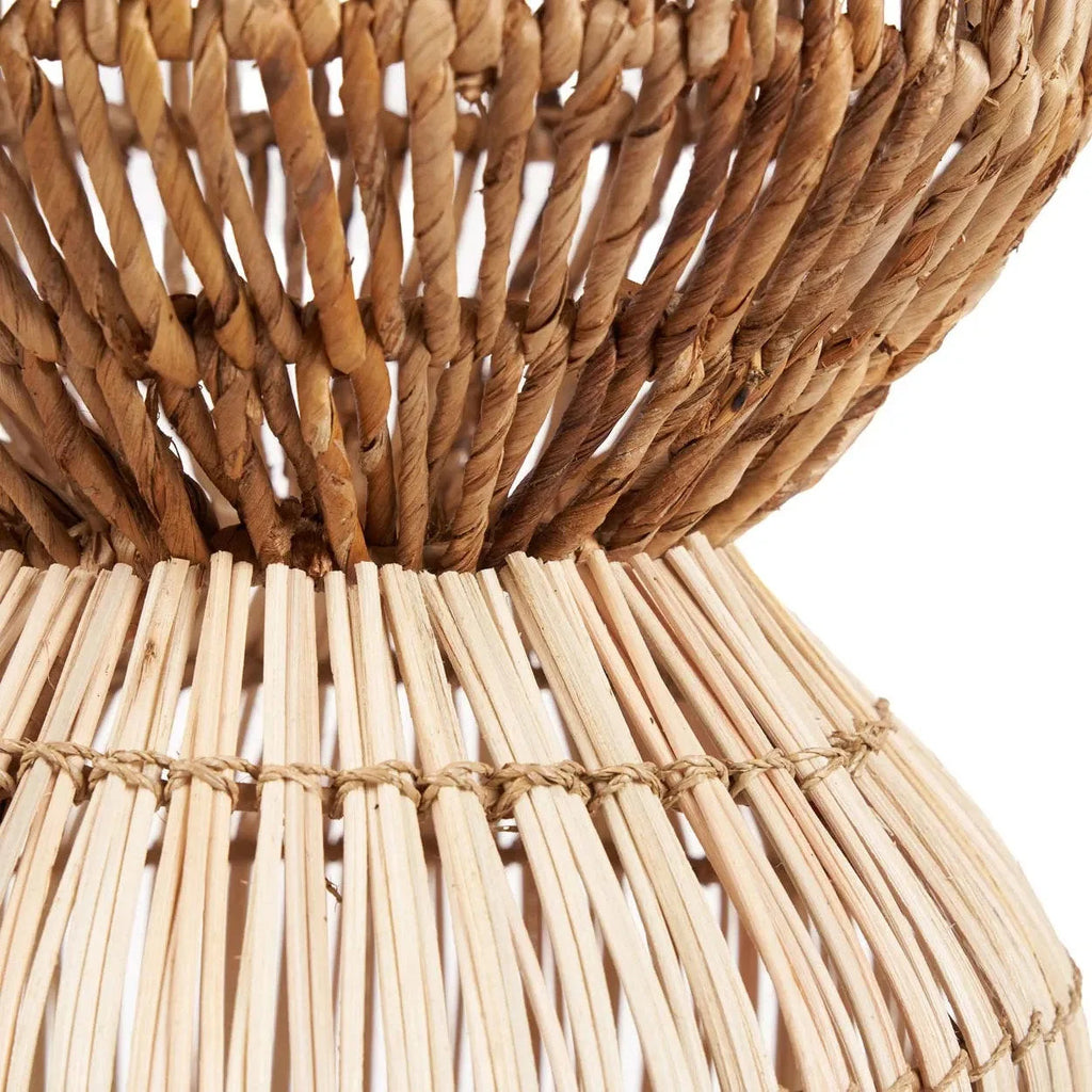 Suspension cylindrique en rotin tressé naturel à motifs contrastés – H60 cm