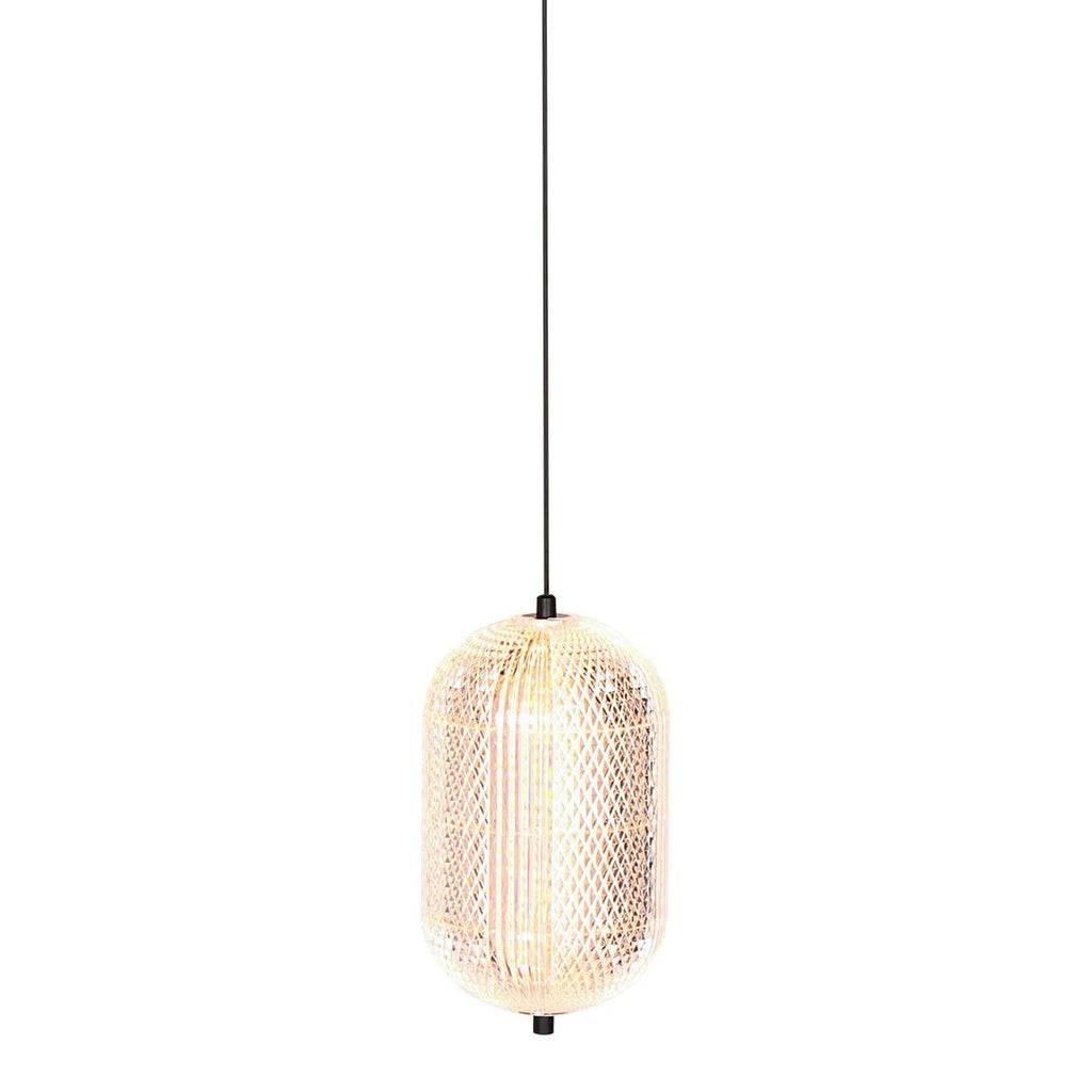 Suspension cylindrique en verre ajouré couleur naturelle avec lumière suspendue