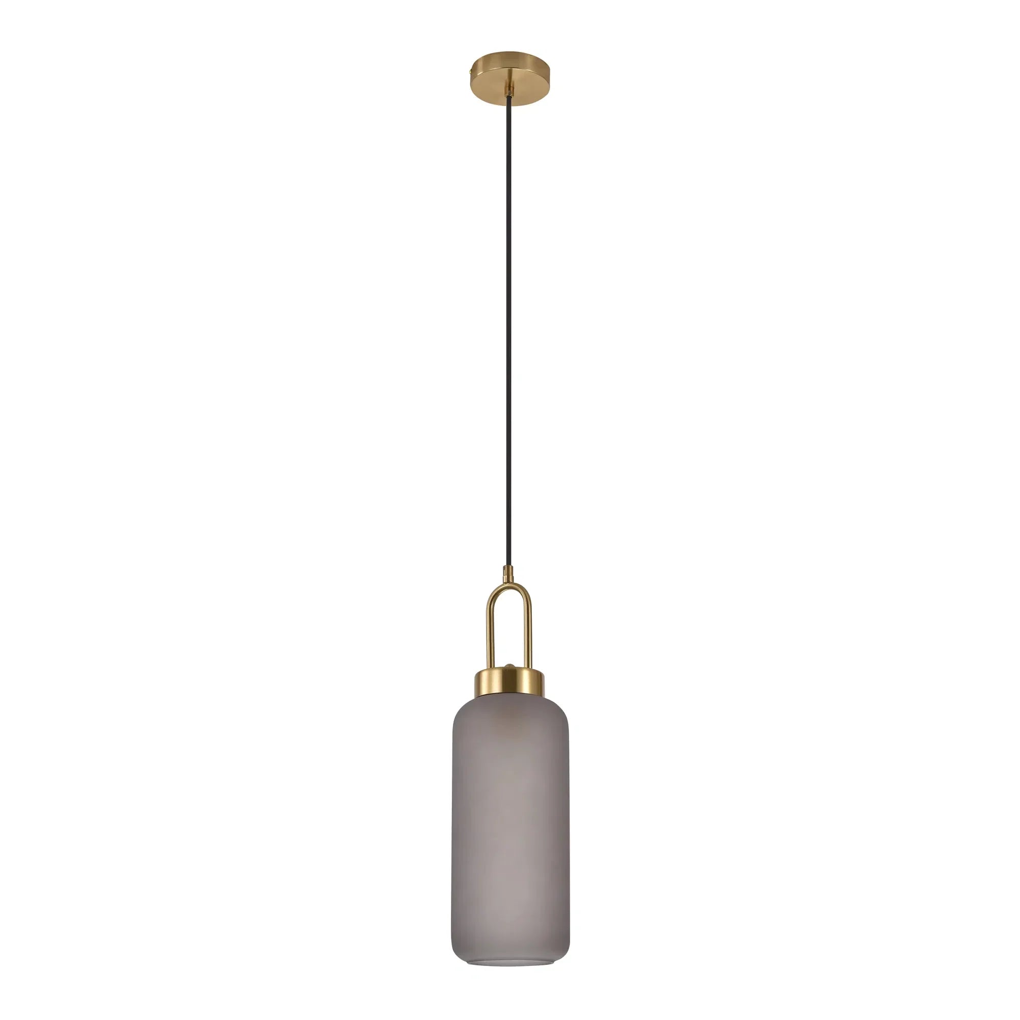 Suspension cylindrique en verre fumé mat et laiton doré Ø13 cm