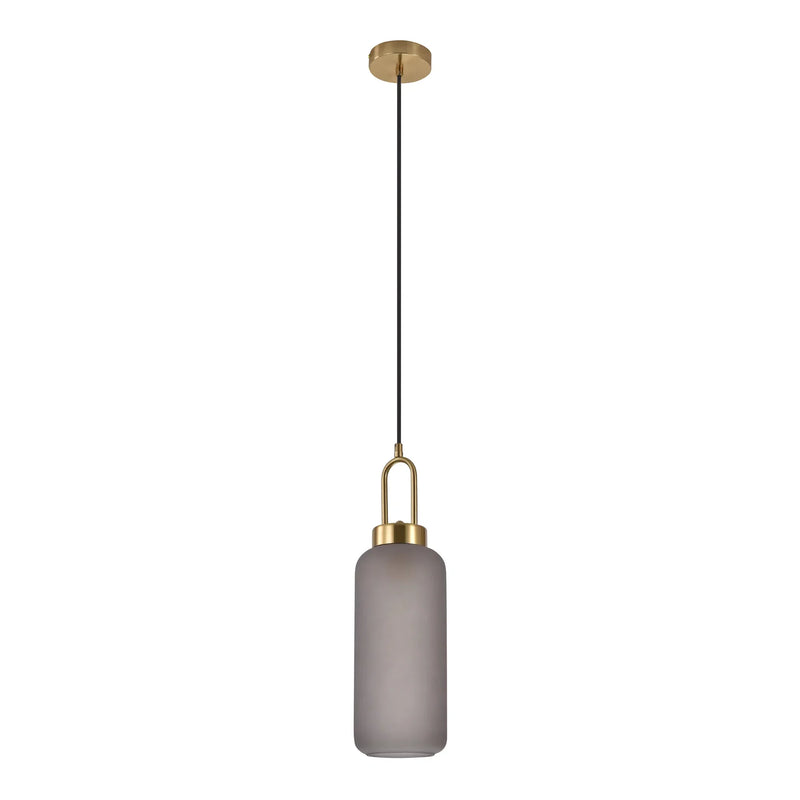 Suspension cylindrique en verre fumé mat et laiton doré – Ø13 cm