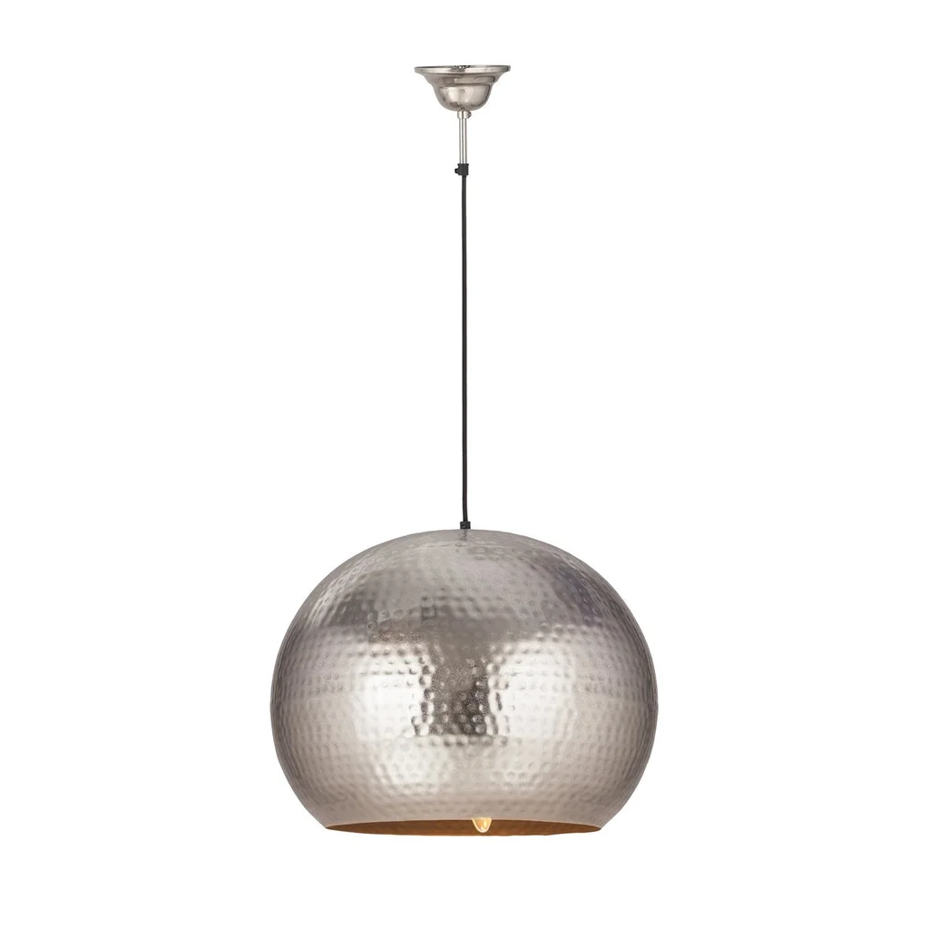 Suspension en argent martelé avec ampoule exposée pour Hängelampe Fabricia 200 Nickel