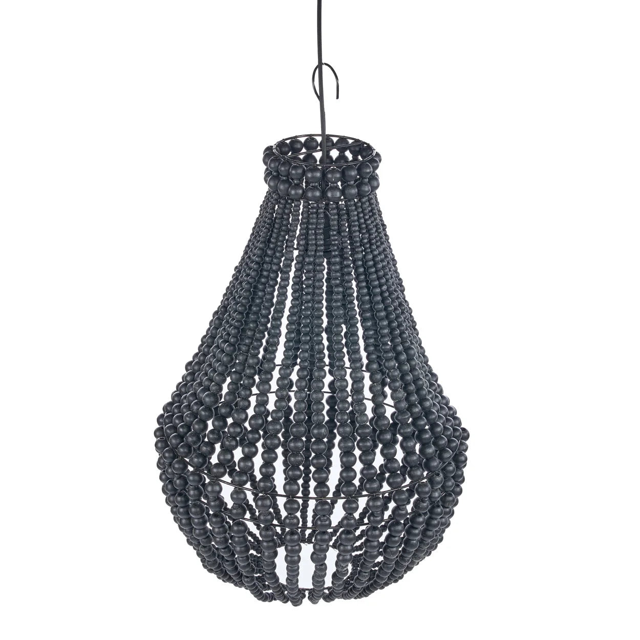 Suspension goutte en perles de bois noir ajouré Ø40 cm