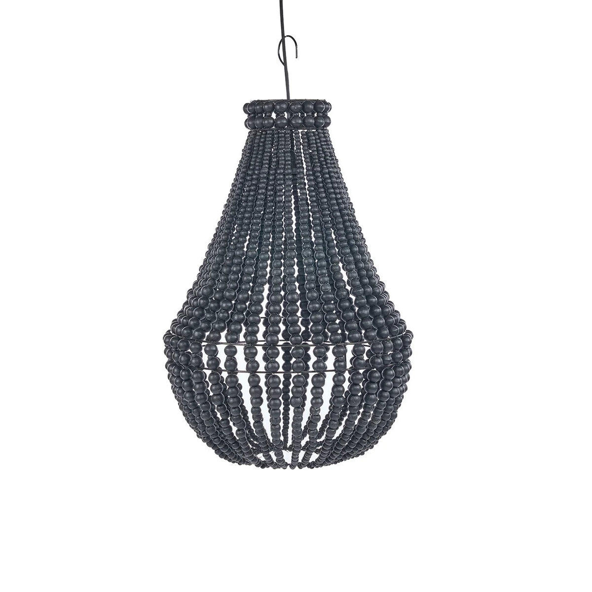 Lustre goutte en perles de bois noir ajouré, Ø40 cm