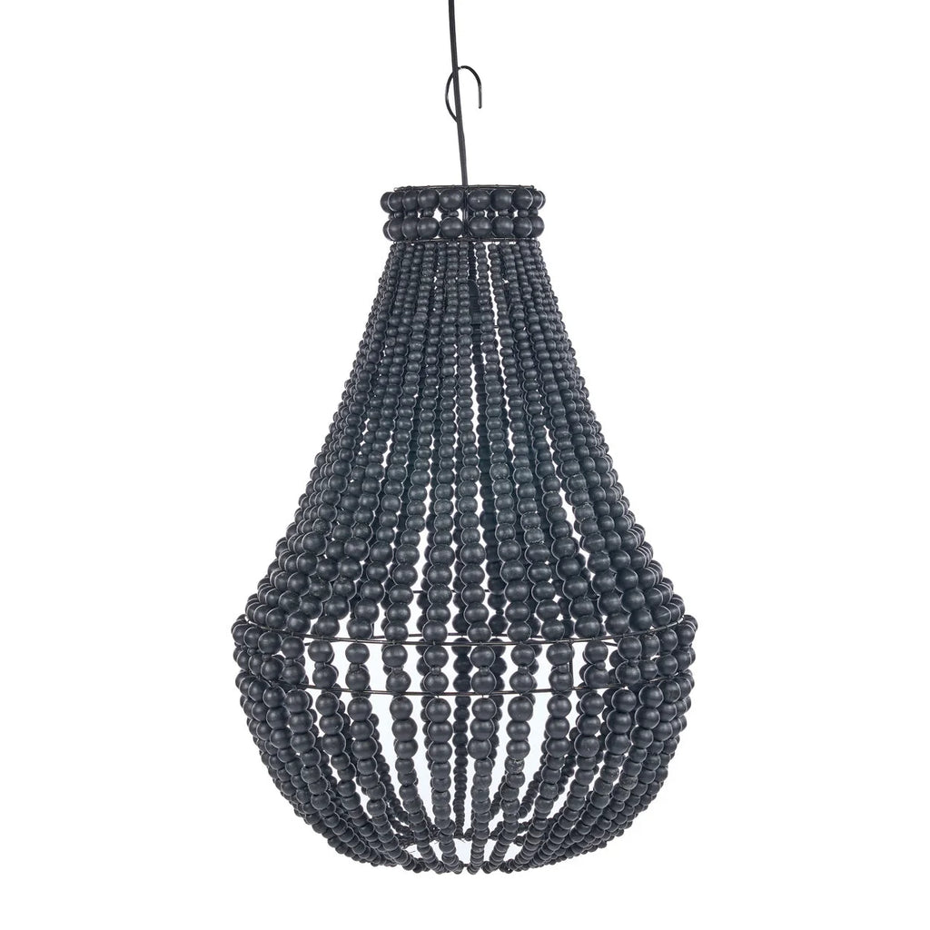 Lustre goutte en perles de bois noir ajouré Ø40 cm