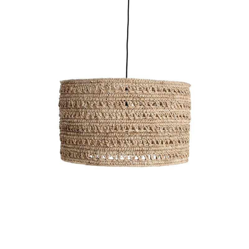 Suspension en herbe marine tressée beige sable ajourée – Ø50 cm